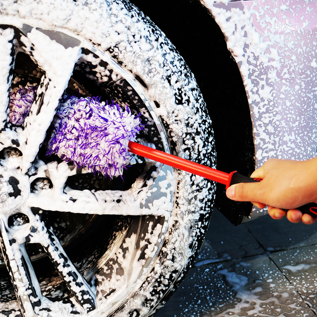 Brosse jante voiture plate - Nettoyage roues - Bubble Auto